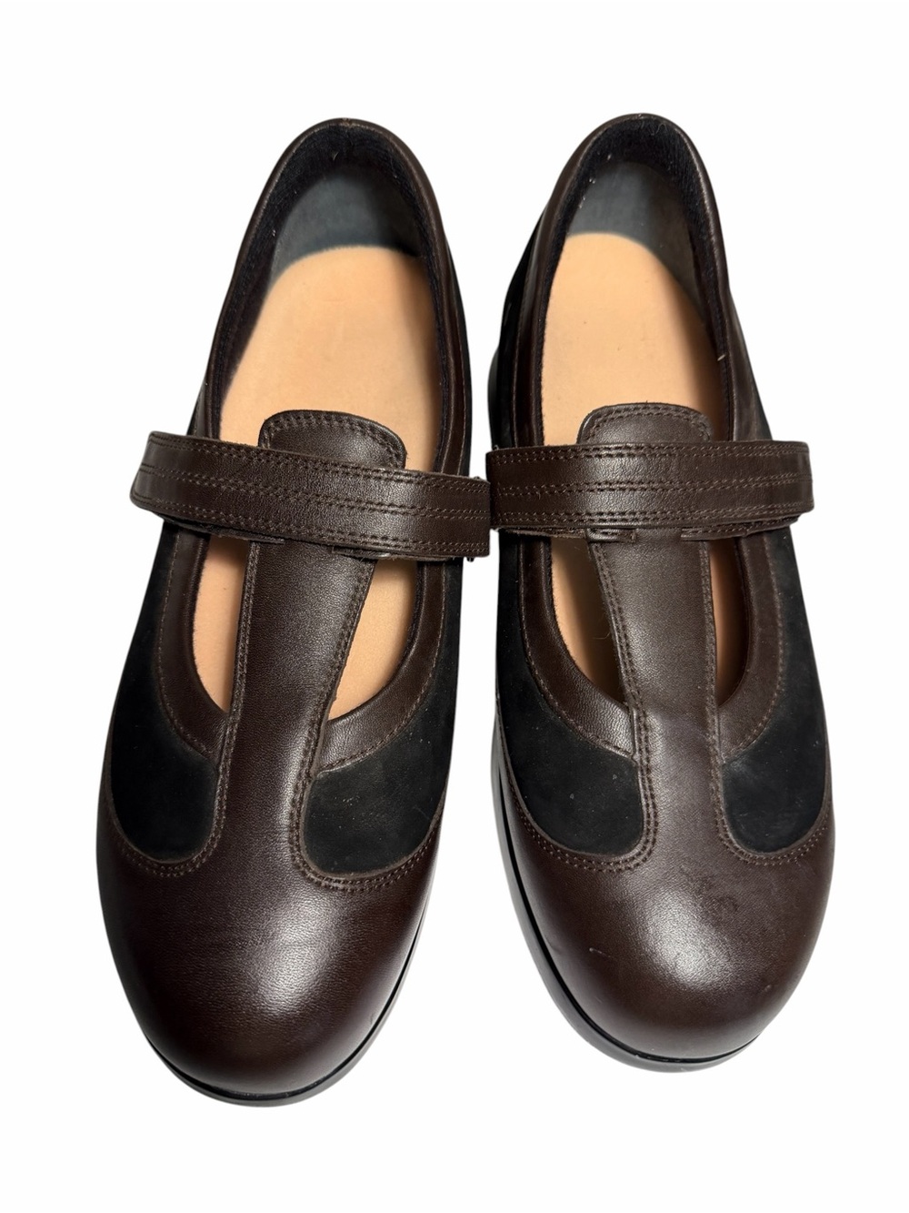 DREW Leather T Strap Dark Brown Mary Jane Comfort Shoes Women's 9 Wide